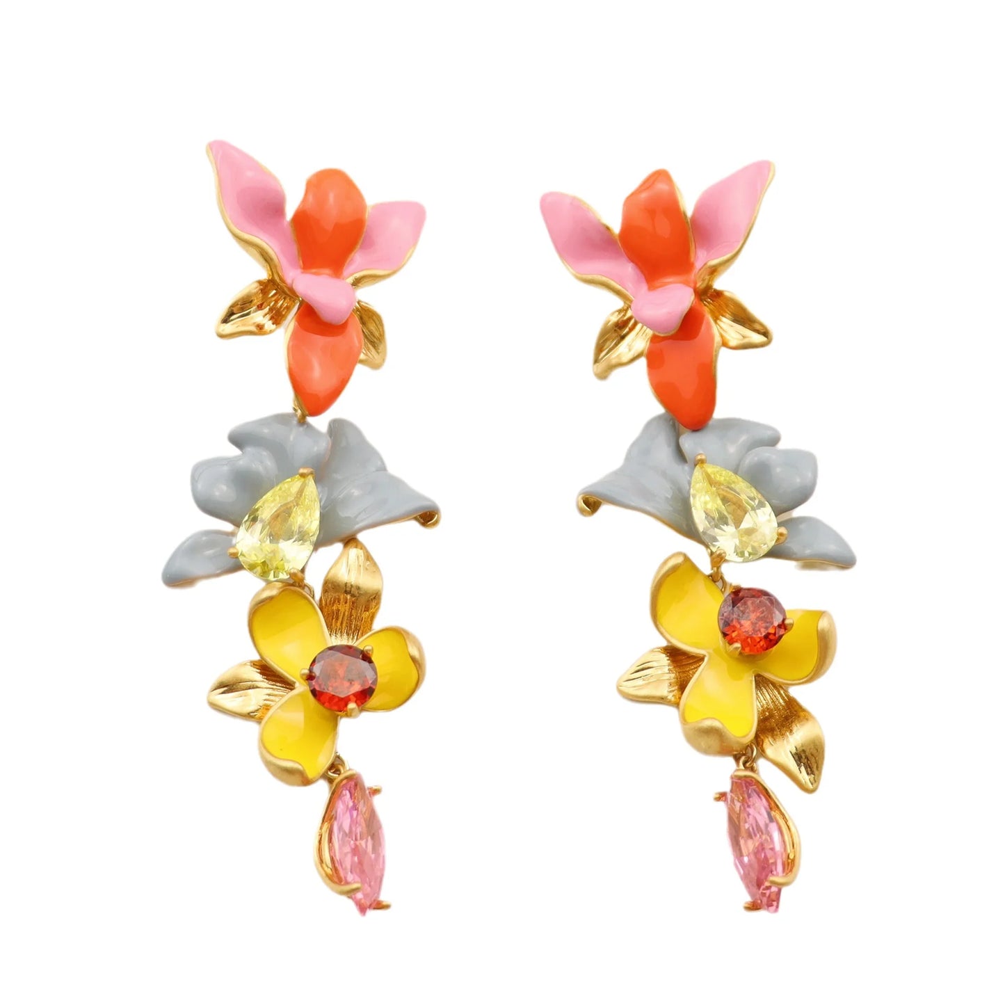 Advanced colored glaze design, ultra sparkling zircon inlay, fresh floral design, dopamine exaggerated earrings