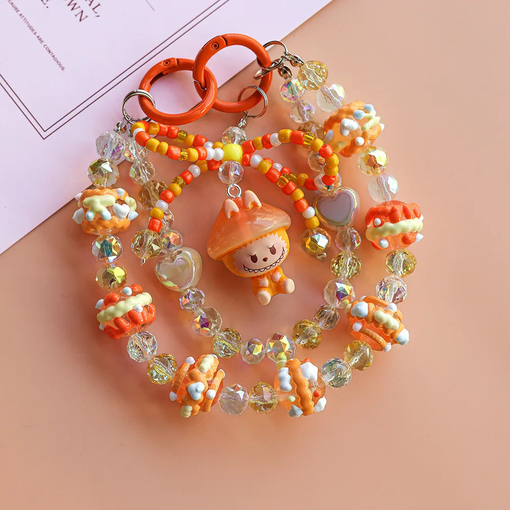 Anime Keychain Cartoon Mobile Phone Chain  High-end Crystal Beaded Pendant Hand-painted Bead Bag Hanging Jewelry Women Girls