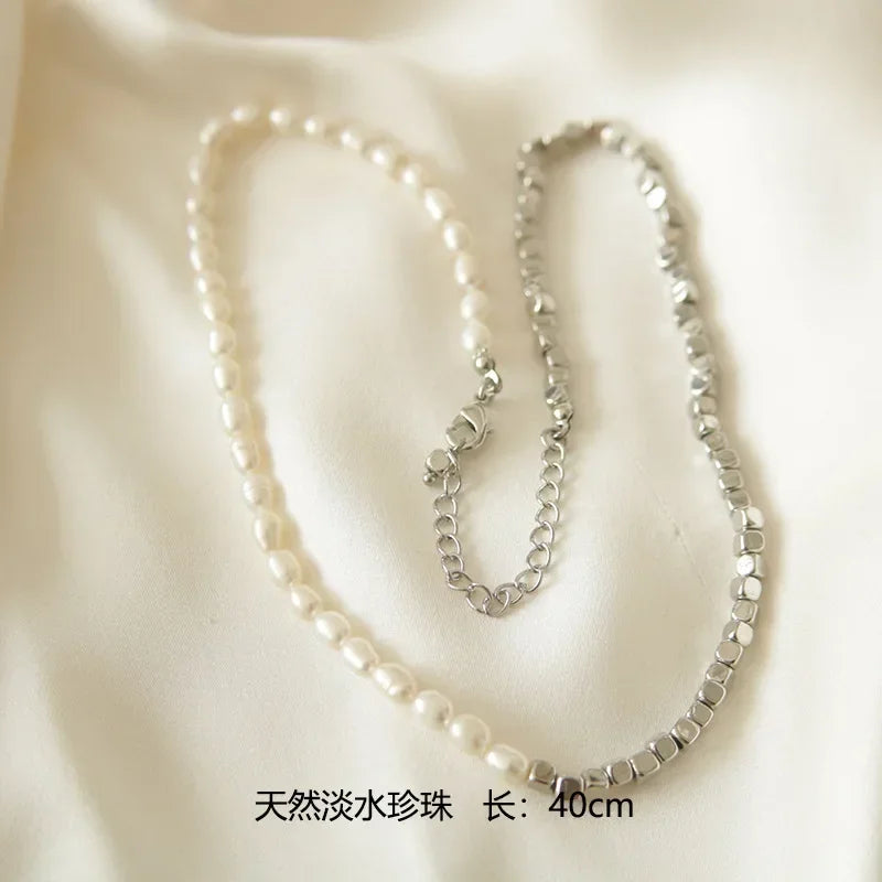 Broken Silver Natural Bead Necklace Commuter Collarbone Chain Temperament Twist Neck Chain Niche Design Versatile High-end