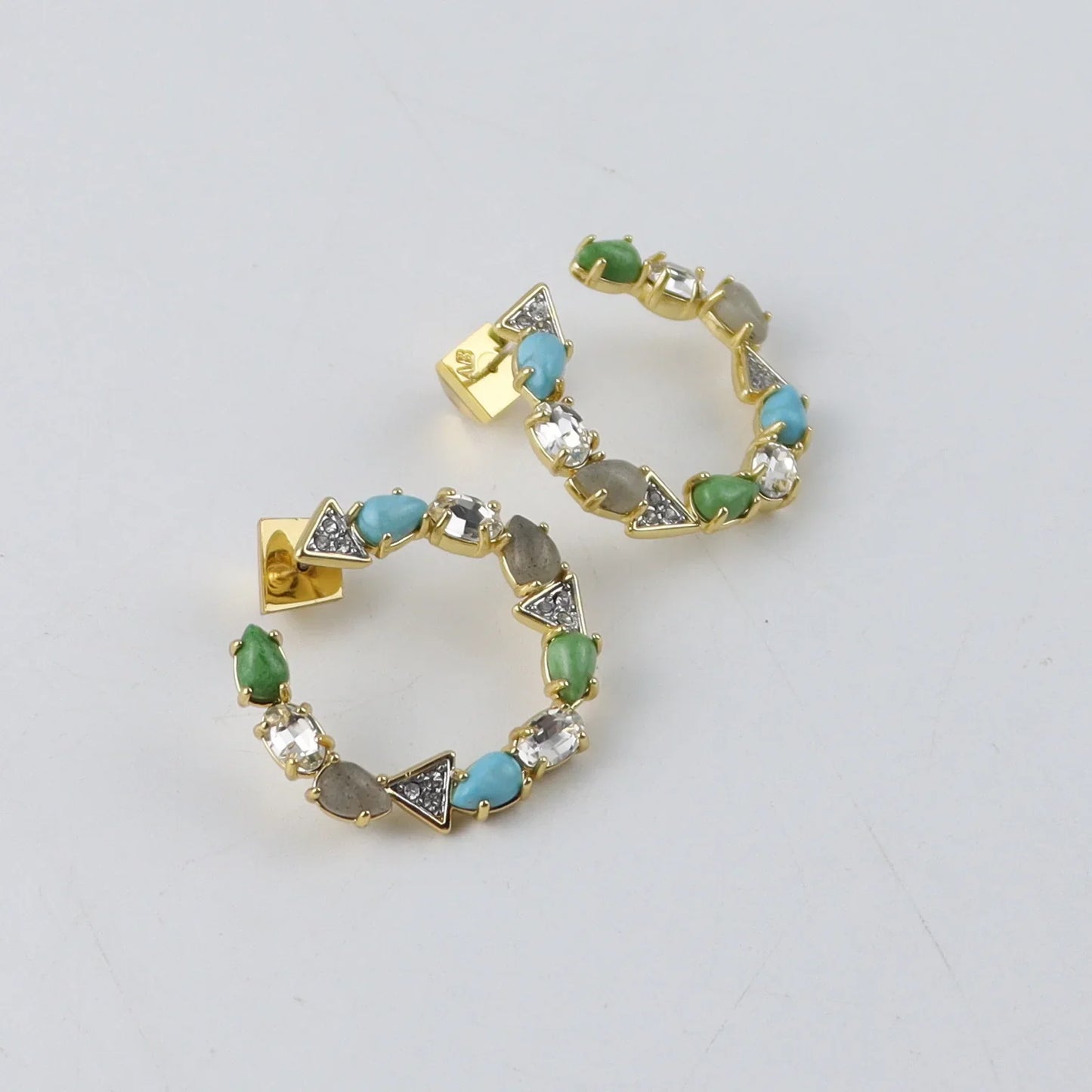 C-shaped Colored Gemstone Diamond-set Earrings Retro Light Luxury High-end Niche Design Earrings