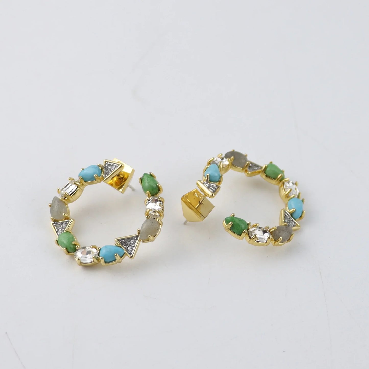 C-shaped Colored Gemstone Diamond-set Earrings Retro Light Luxury High-end Niche Design Earrings