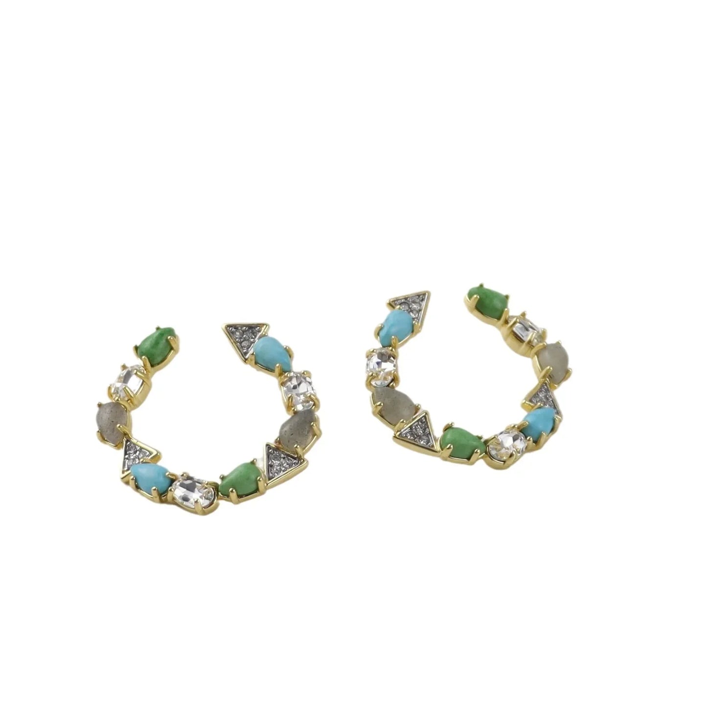 C-shaped Colored Gemstone Diamond-set Earrings Retro Light Luxury High-end Niche Design Earrings