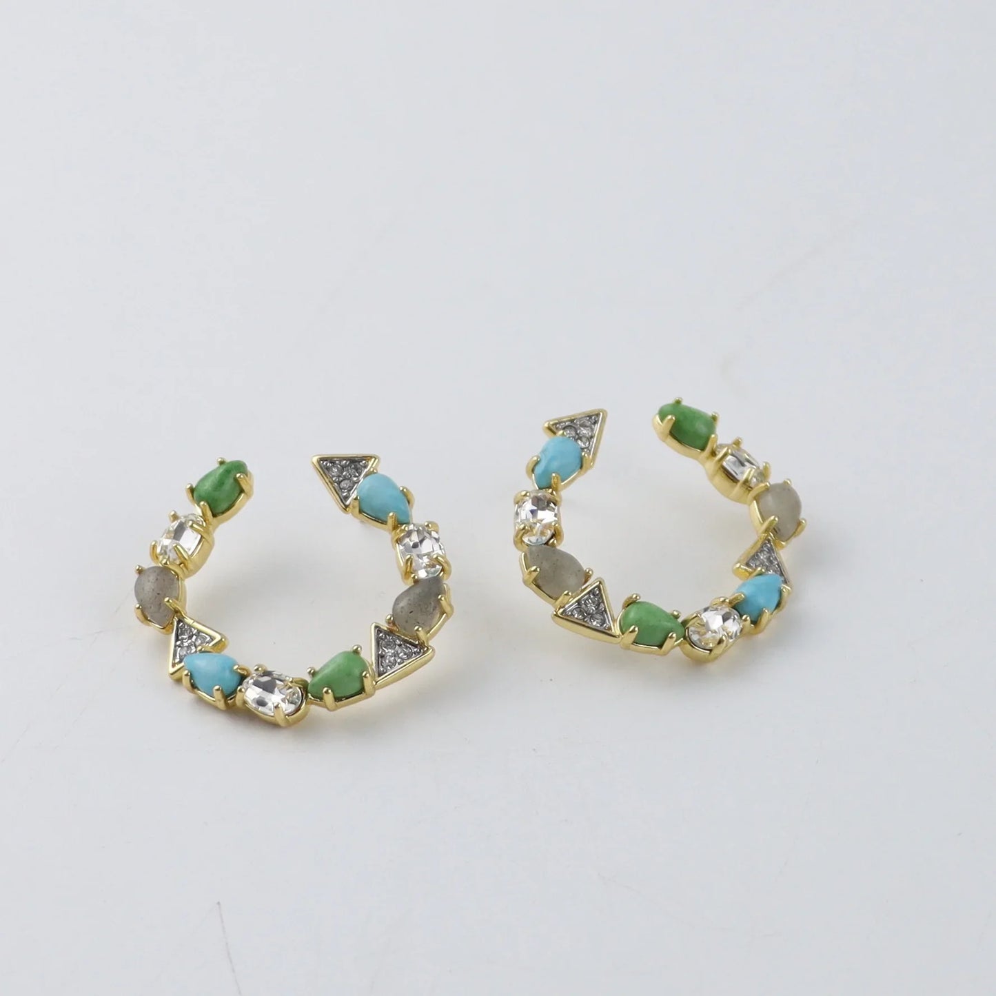 C-shaped Colored Gemstone Diamond-set Earrings Retro Light Luxury High-end Niche Design Earrings