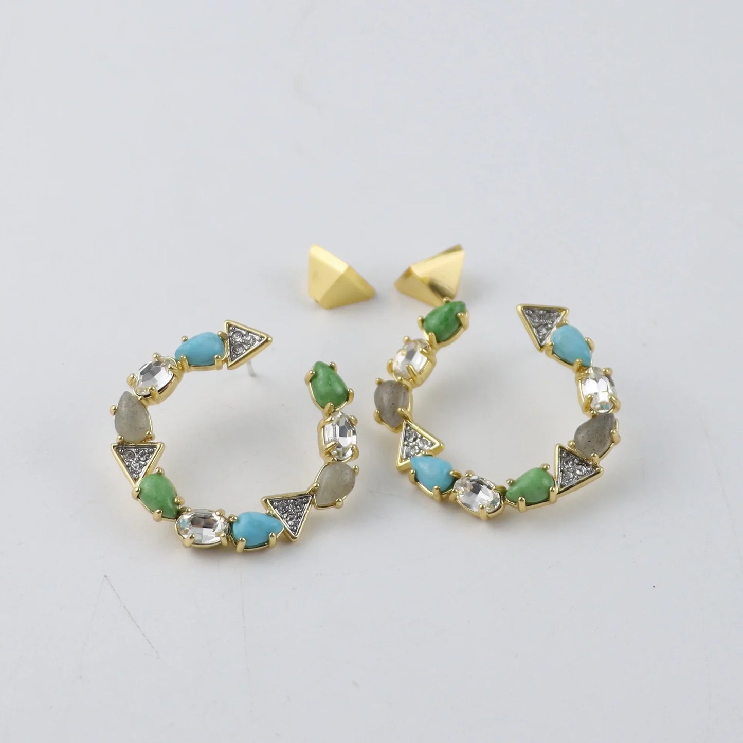 C-shaped Colored Gemstone Diamond-set Earrings Retro Light Luxury High-end Niche Design Earrings