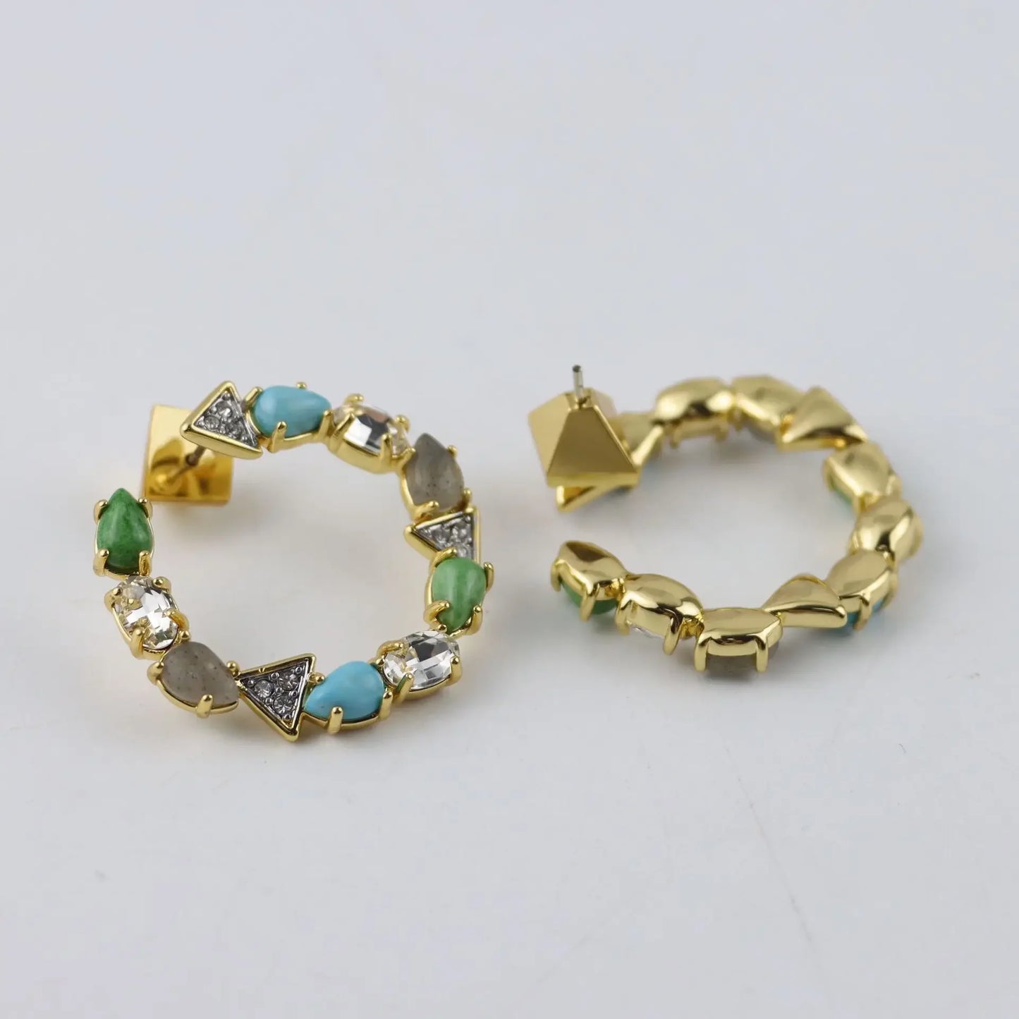 C-shaped Colored Gemstone Diamond-set Earrings Retro Light Luxury High-end Niche Design Earrings