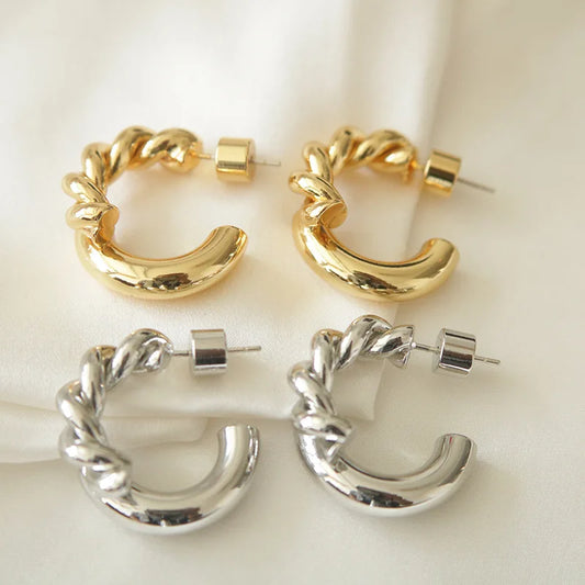 C-type Stud Brass Plated 18k Temperament Earrings Premium Temperament Earrings Jewelry