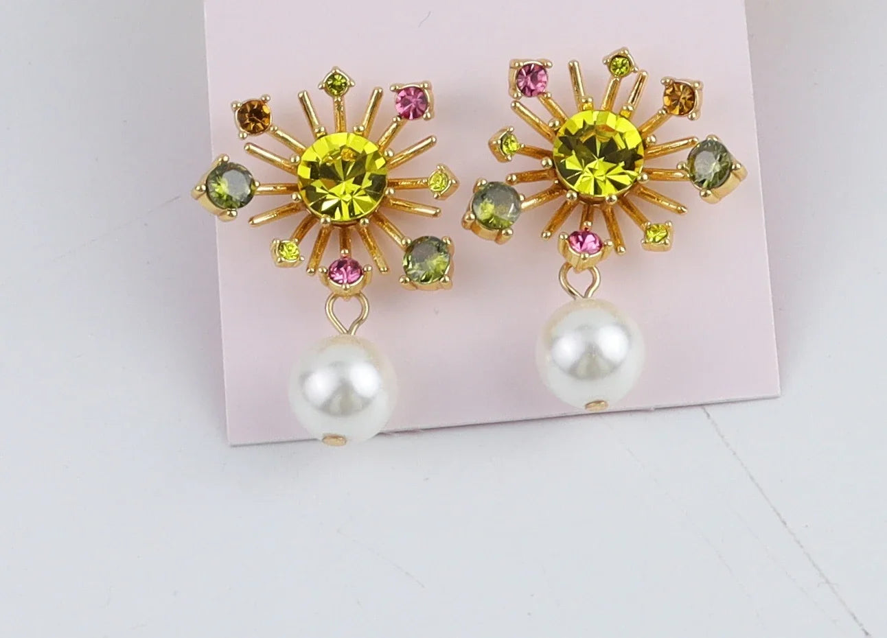 Copper Gold-plated Colorful Diamond Fireworks Stud Earrings Fashion Temperament Pearl Earrings Women