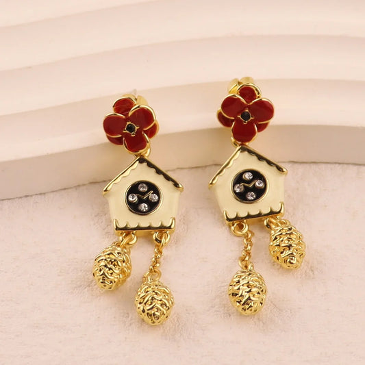 Fashion Multi-pattern Combination Silver Needle Stud Earrings Personalized House Creative Exquisite Long Fringed Earrings