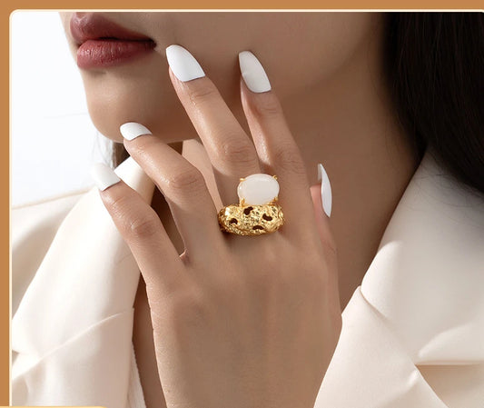 Fashion Personality Irregular Lava Opening Ring Women's Light Luxury High Sense Vintage Ring