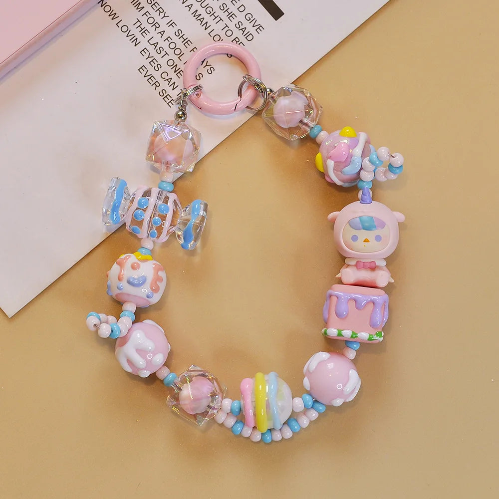 Genuine Cute Grain Sitting Cartoon Beaded Mobile Phone Chain Colored Hand-painted Beads Keychain Bag Pendant Jewelry