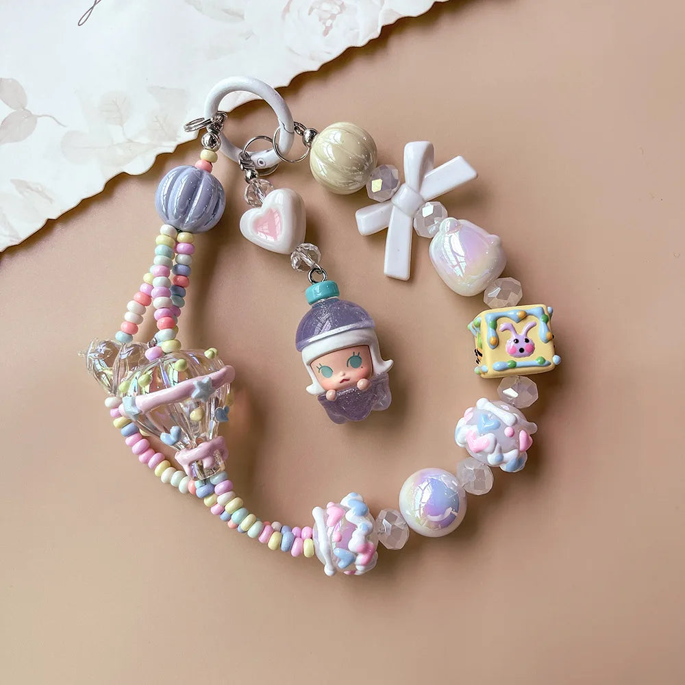 Genuine Cute Grain Sitting Cartoon Beaded Mobile Phone Chain Colored Hand-painted Beads Keychain Bag Pendant Jewelry