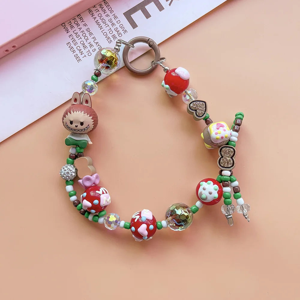 Genuine Cute Grain Sitting Cartoon Beaded Mobile Phone Chain Colored Hand-painted Beads Keychain Bag Pendant Jewelry