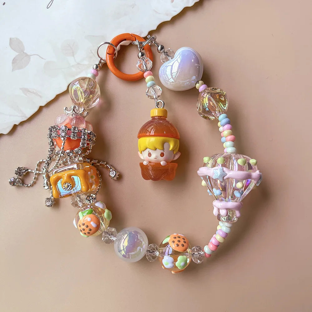 Genuine Cute Grain Sitting Cartoon Beaded Mobile Phone Chain Colored Hand-painted Beads Keychain Bag Pendant Jewelry