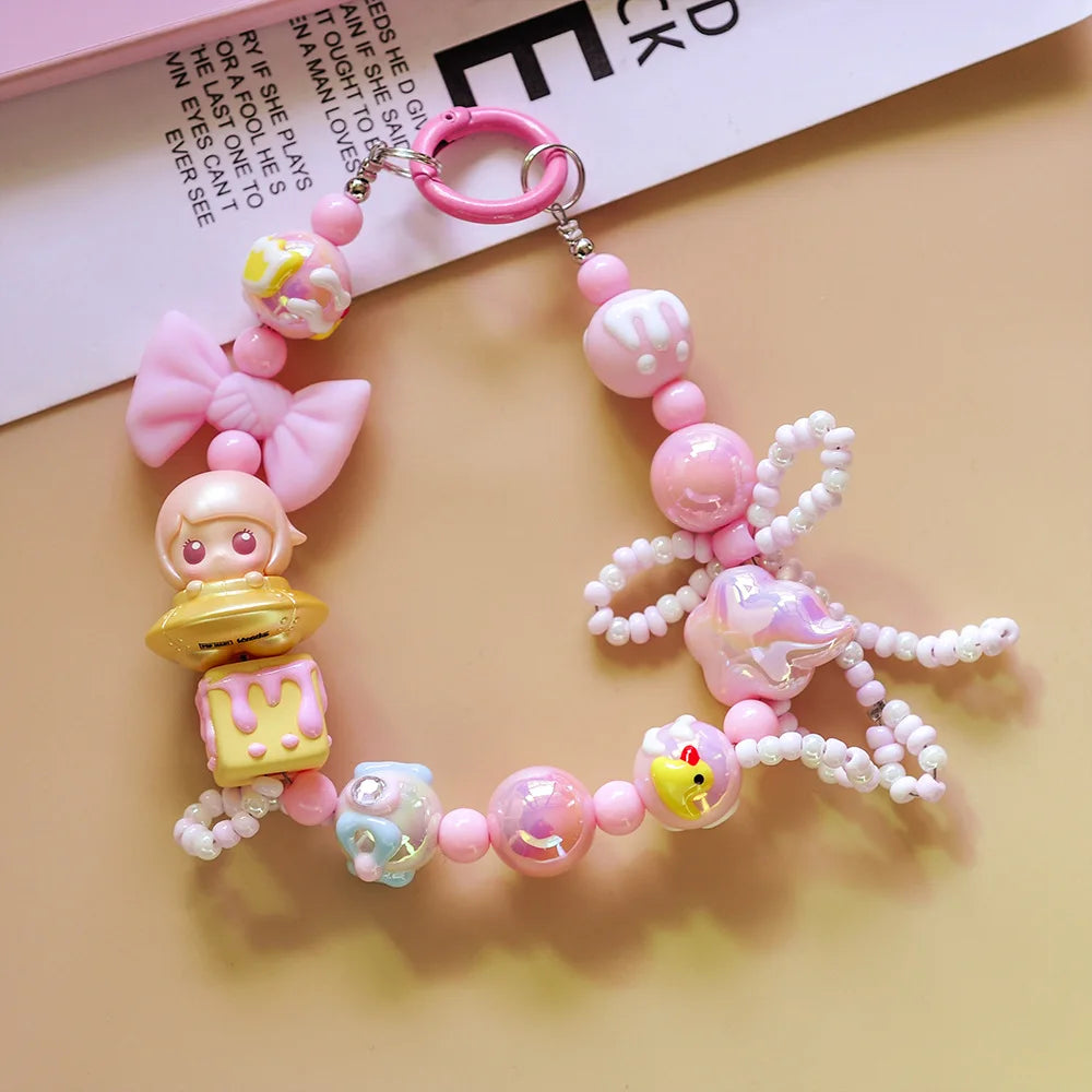 Genuine Cute Grain Sitting Cartoon Beaded Mobile Phone Chain Colored Hand-painted Beads Keychain Bag Pendant Jewelry