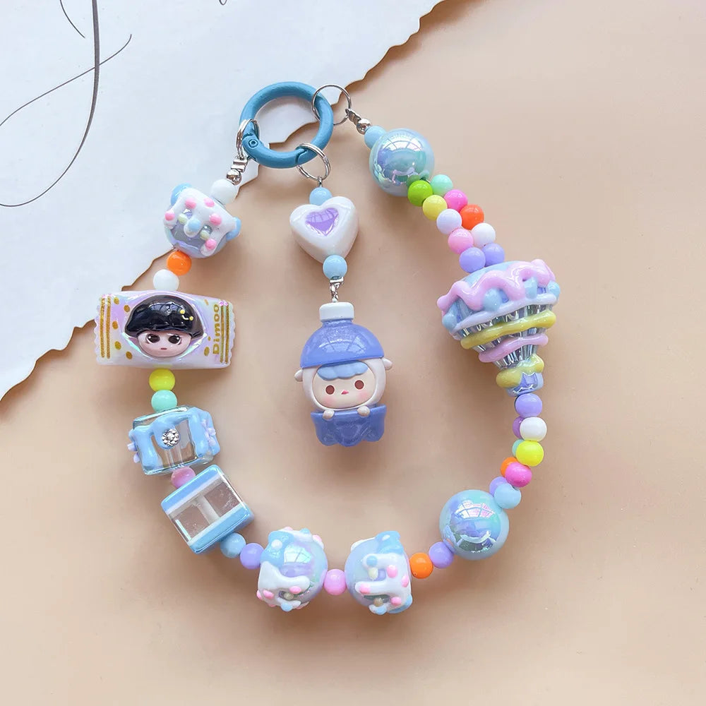 Genuine Cute Grain Sitting Cartoon Beaded Mobile Phone Chain Colored Hand-painted Beads Keychain Bag Pendant Jewelry