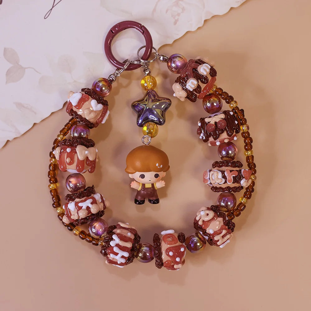 Genuine Hand-painted Beads Mobile Phone Chain Hug Series Beaded Pendant Bag Car Pendant Anime Keychain