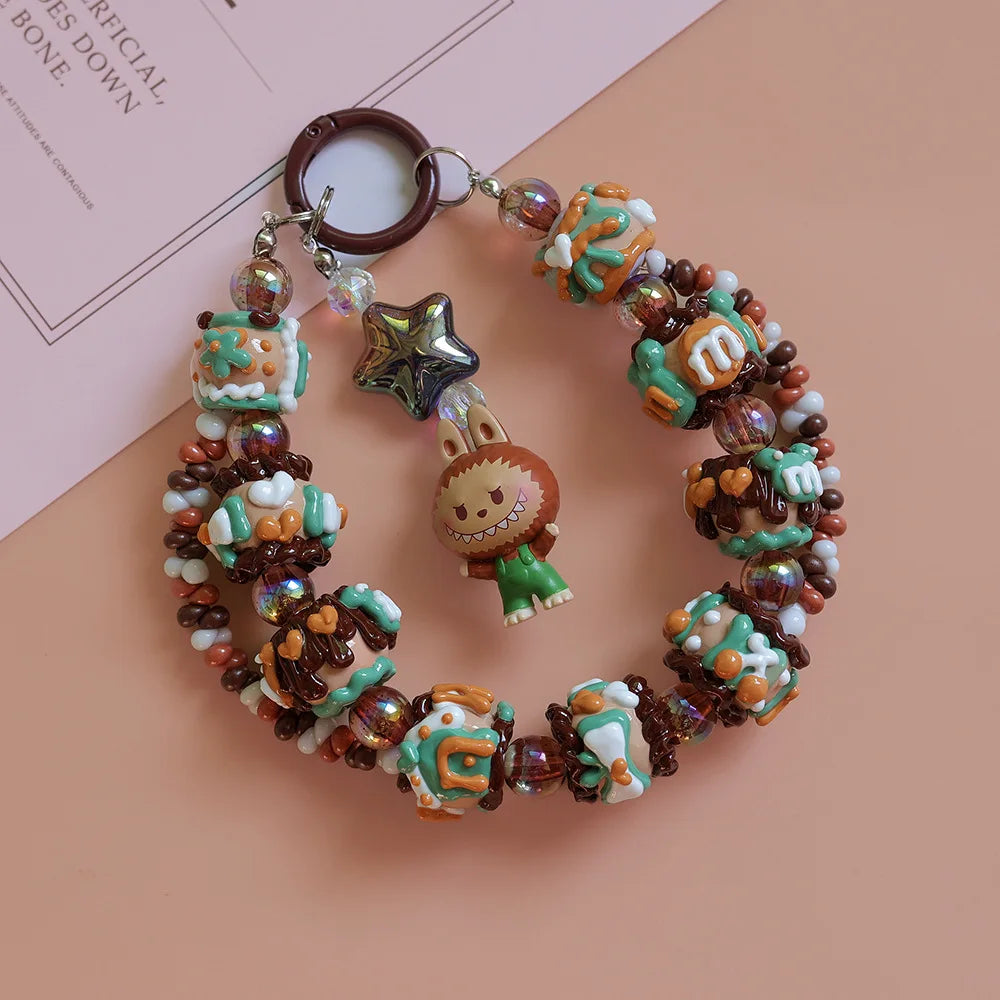 Genuine Hand-painted Beads Mobile Phone Chain Hug Series Beaded Pendant Bag Car Pendant Anime Keychain