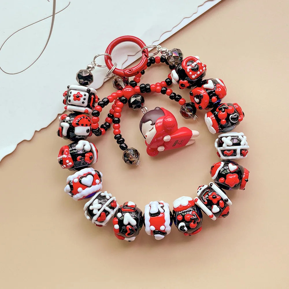 Genuine Handmade Mobile Phone Chain Cute Hand-painted Beads Beaded Pendant Keychain Bag Pendant Girls Gift