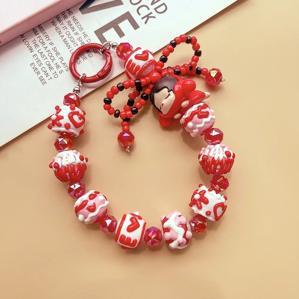 Genuine Handmade Mobile Phone Chain Cute Hand-painted Beads Beaded Pendant Keychain Bag Pendant Girls Gift