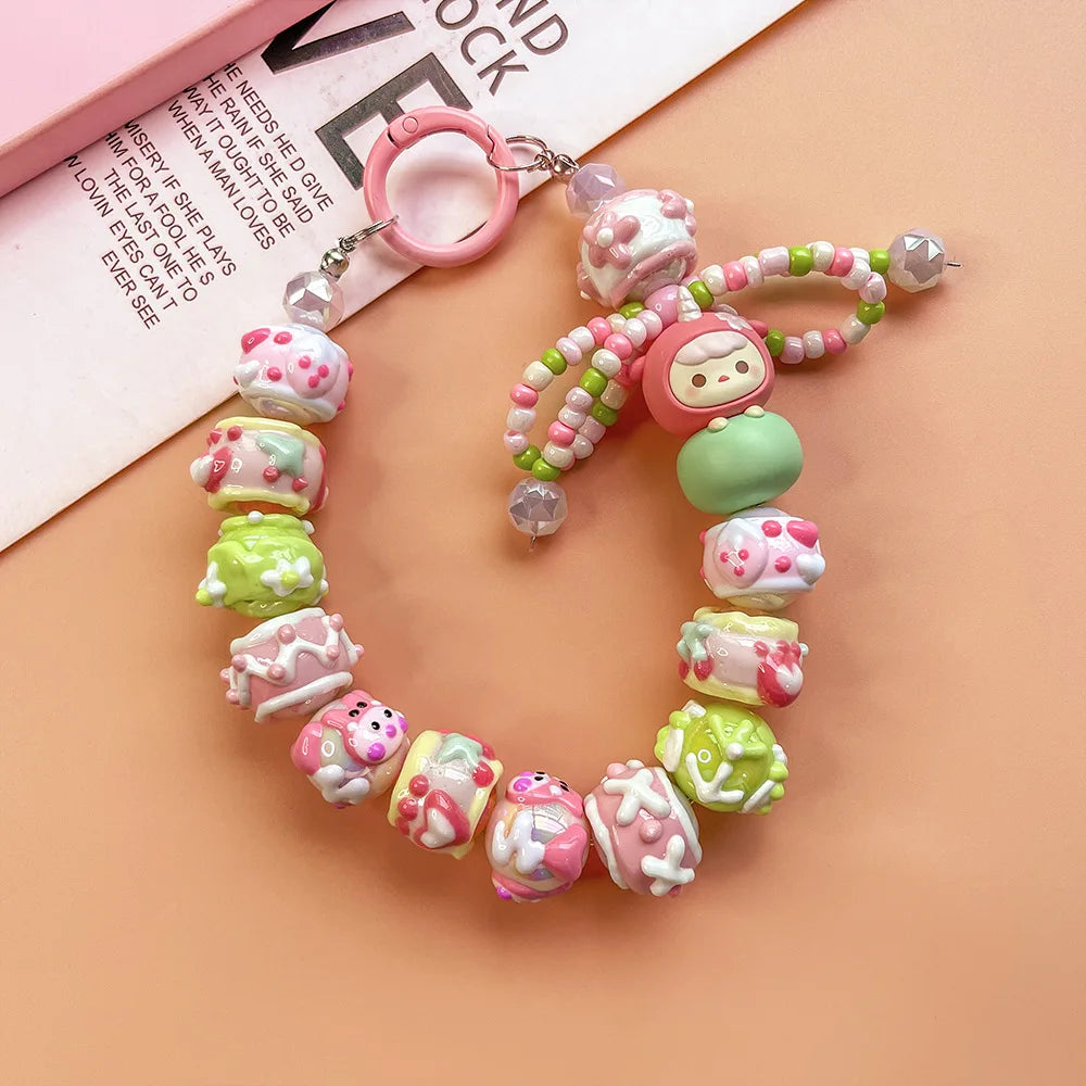 Genuine Handmade Mobile Phone Chain Cute Hand-painted Beads Beaded Pendant Keychain Bag Pendant Girls Gift