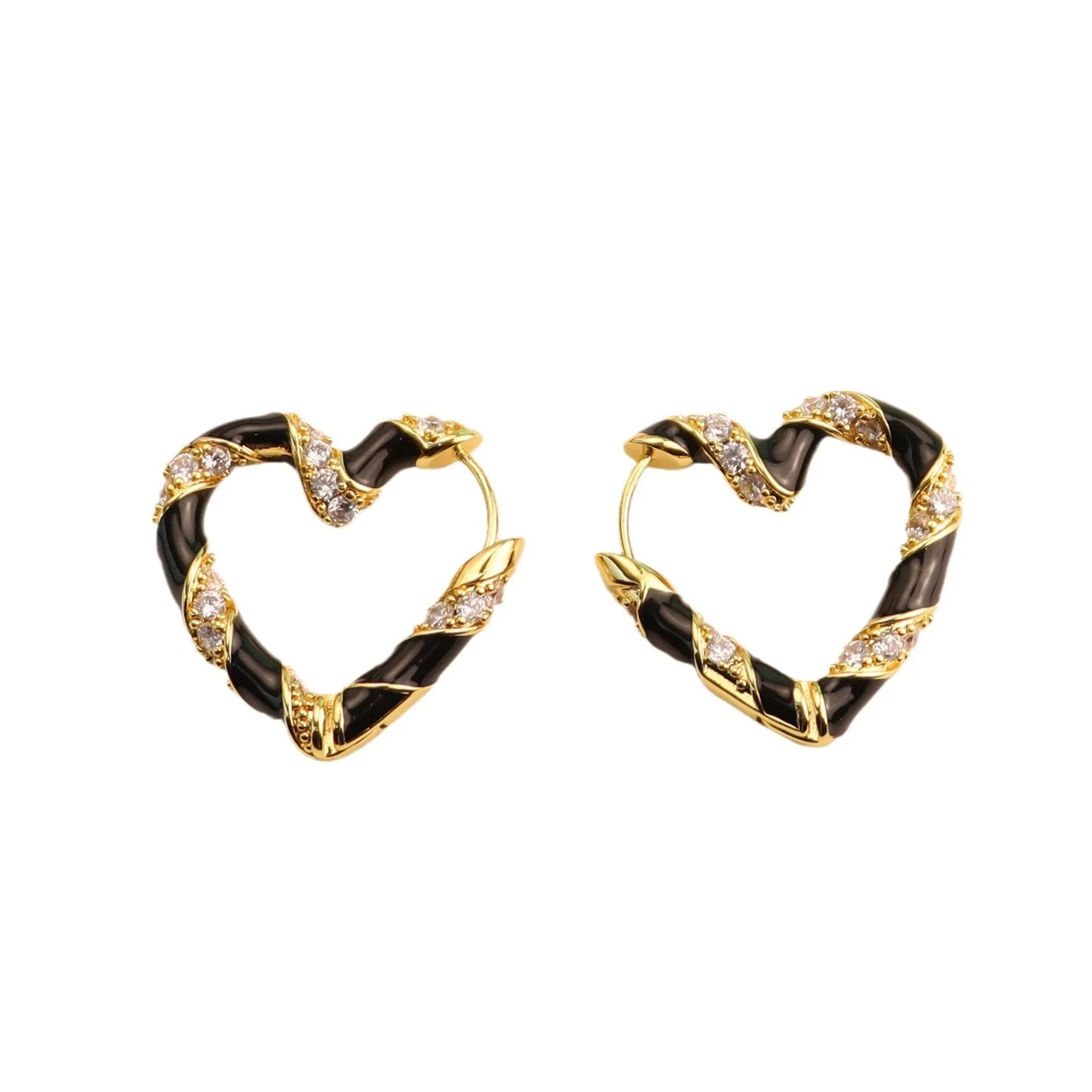 Light luxury and sweet cool style earrings, with a luxurious and shiny zirconia inlaid with colored enamel glaze heart shape