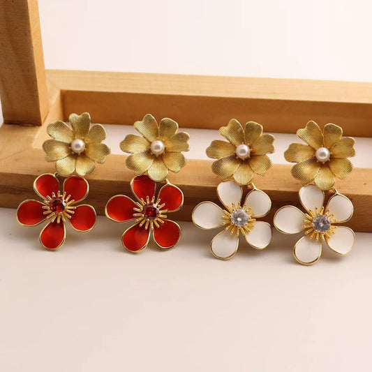 Light luxury, grand atmosphere, high-end feeling, colorful enamel glaze flower earrings, exaggerated and unique personality