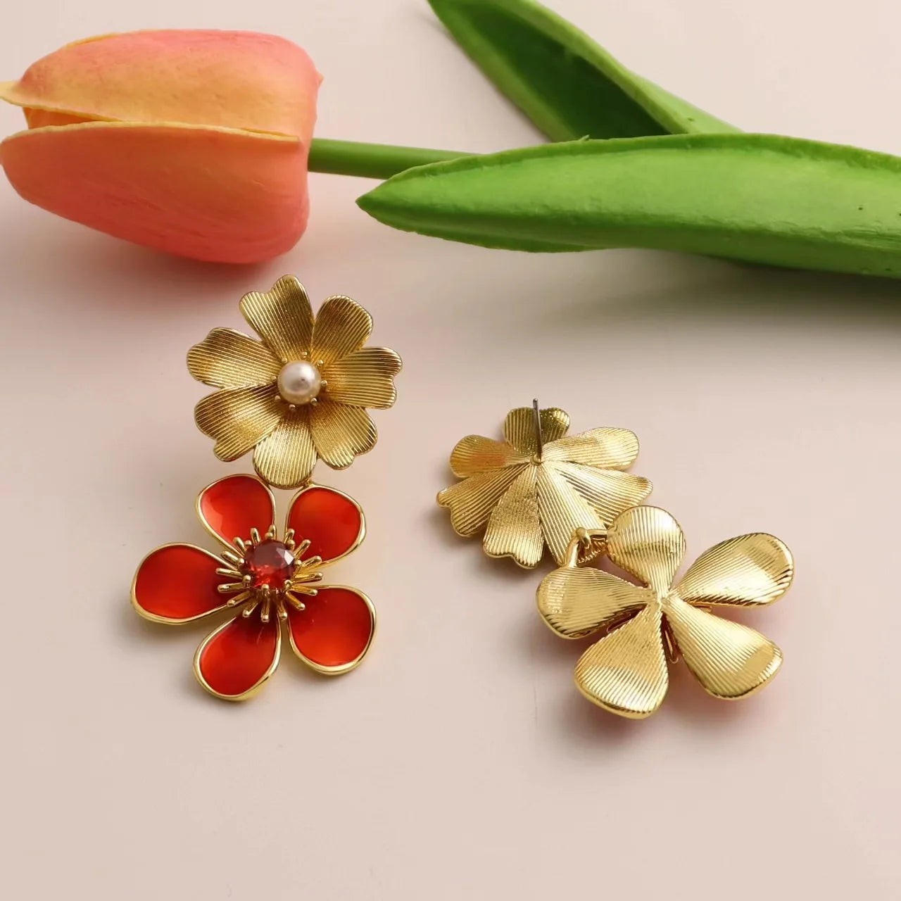 Light luxury, grand atmosphere, high-end feeling, colorful enamel glaze flower earrings, exaggerated and unique personality