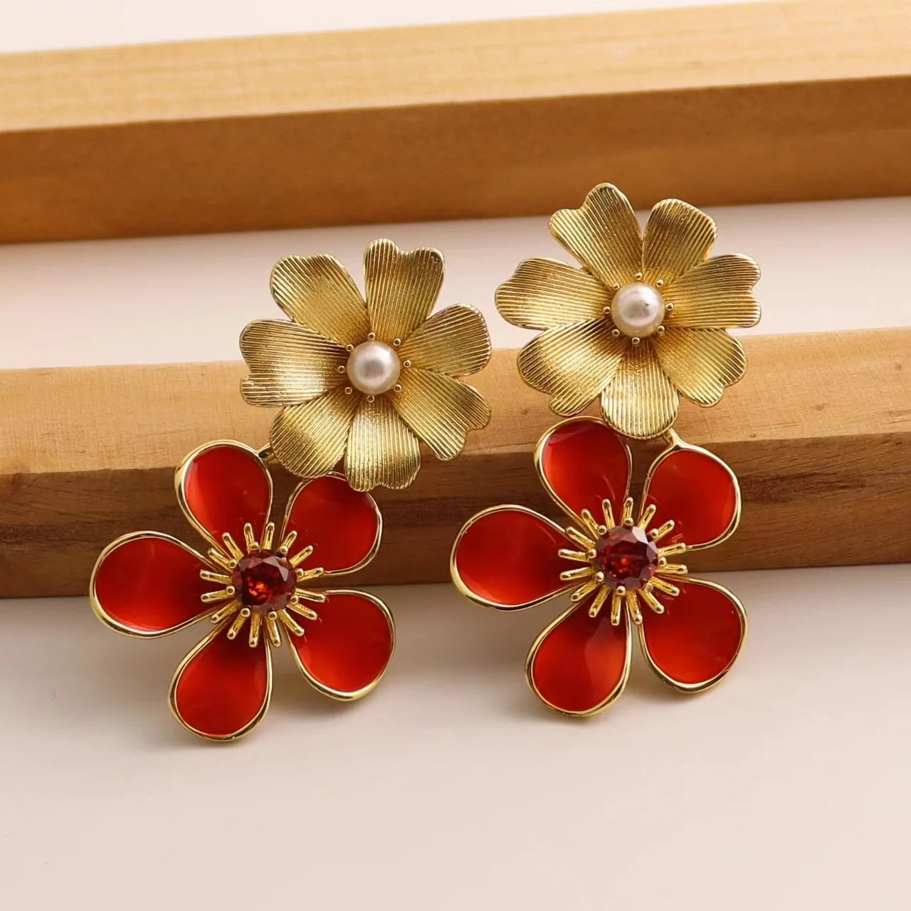 Light luxury, grand atmosphere, high-end feeling, colorful enamel glaze flower earrings, exaggerated and unique personality