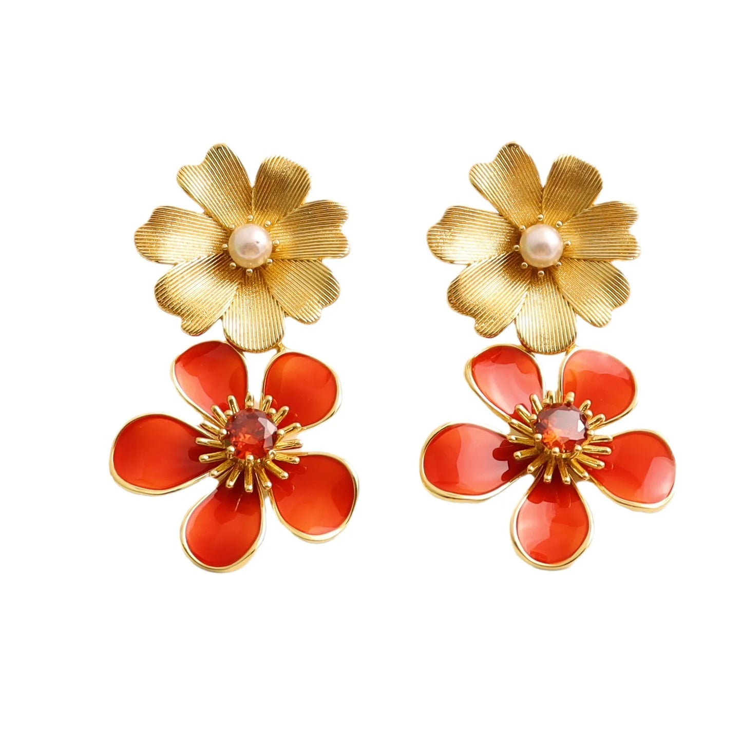 Light luxury, grand atmosphere, high-end feeling, colorful enamel glaze flower earrings, exaggerated and unique personality