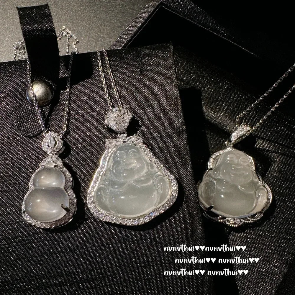 Lychee Frozen White Chalcedony, Gourd Gem Pendant Necklace, Water Spirit, Concubine Smile, Chalcedony Buddha Male Necklace