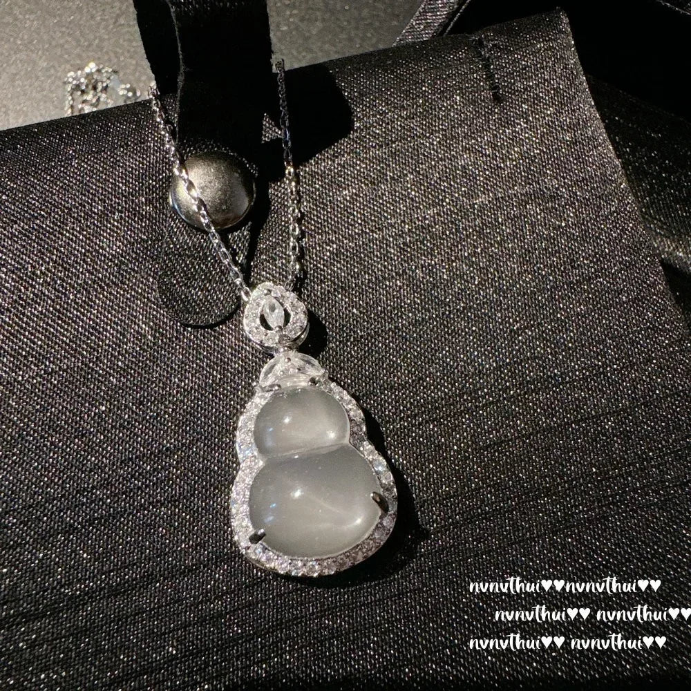 Lychee Frozen White Chalcedony, Gourd Gem Pendant Necklace, Water Spirit, Concubine Smile, Chalcedony Buddha Male Necklace