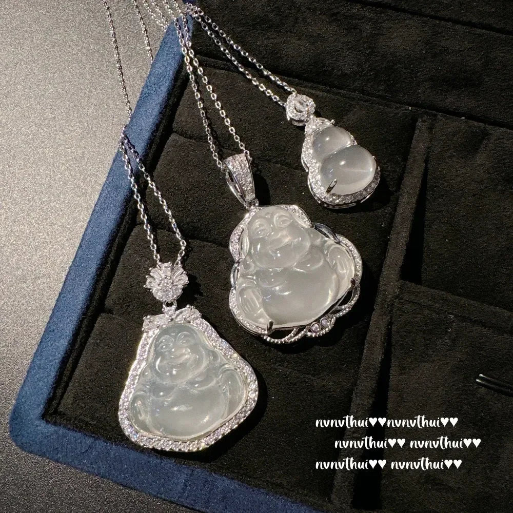 Lychee Frozen White Chalcedony, Gourd Gem Pendant Necklace, Water Spirit, Concubine Smile, Chalcedony Buddha Male Necklace