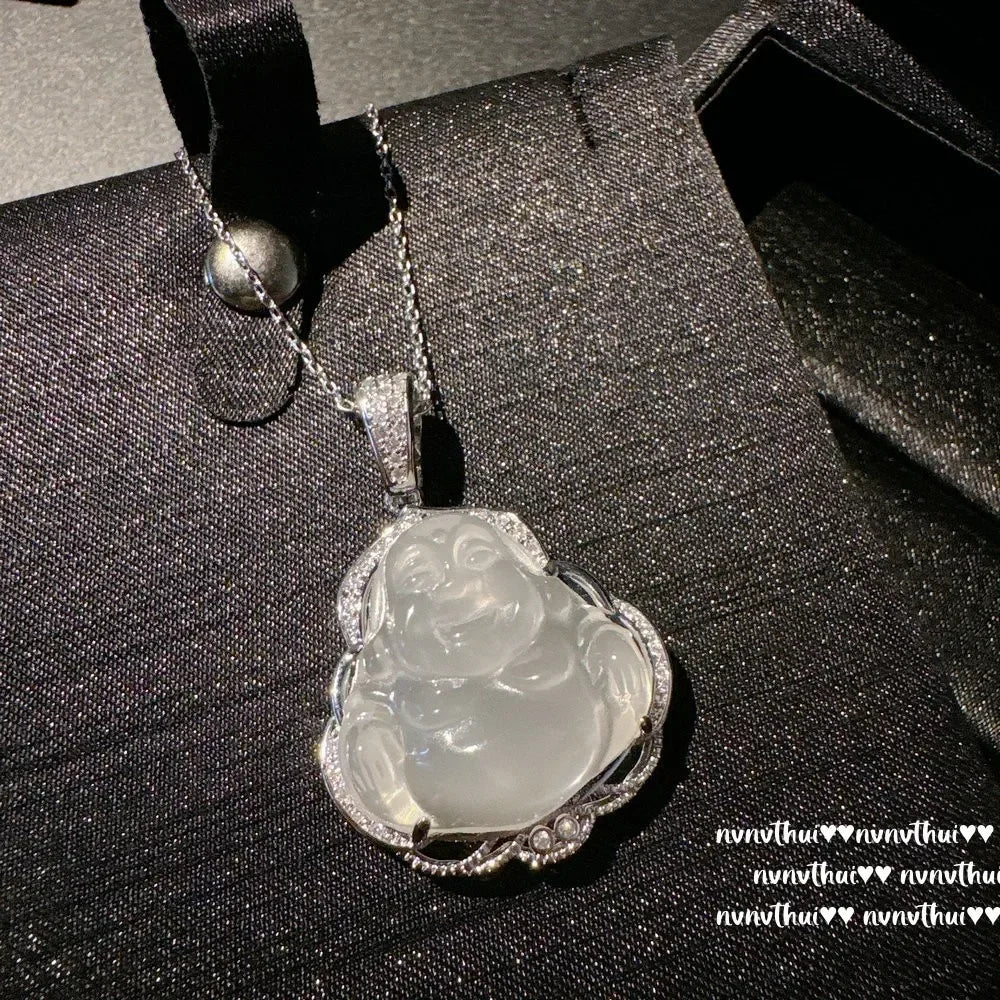 Lychee Frozen White Chalcedony, Gourd Gem Pendant Necklace, Water Spirit, Concubine Smile, Chalcedony Buddha Male Necklace