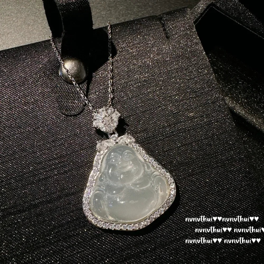 Lychee Frozen White Chalcedony, Gourd Gem Pendant Necklace, Water Spirit, Concubine Smile, Chalcedony Buddha Male Necklace