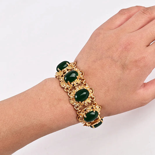 Medieval Vintage Replica Emerald Pearl Stud Earrings Bracelet Handmade