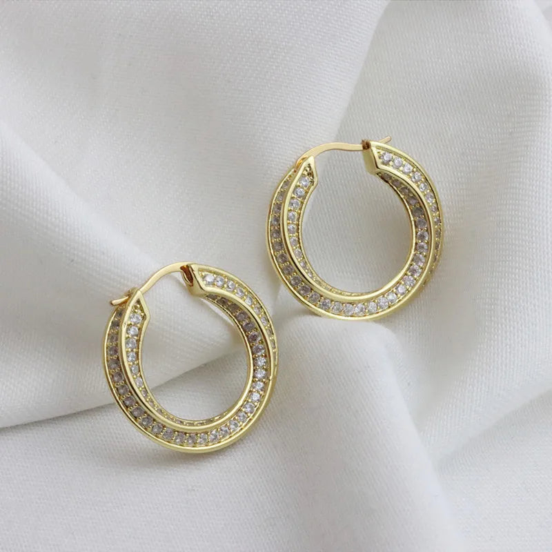 Metal style high-end earrings, curved diamond earrings, female, light luxury earrings plated with real gold earrings