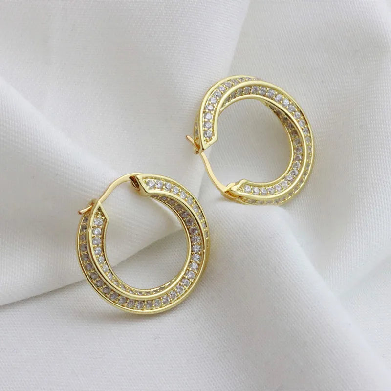 Metal style high-end earrings, curved diamond earrings, female, light luxury earrings plated with real gold earrings