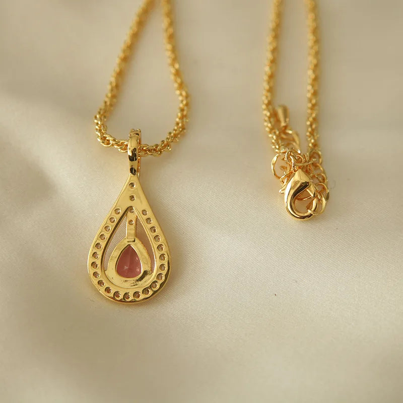 New Water Drop Necklace Female Simple and Cute Temperament  Purple Zirconium Versatile