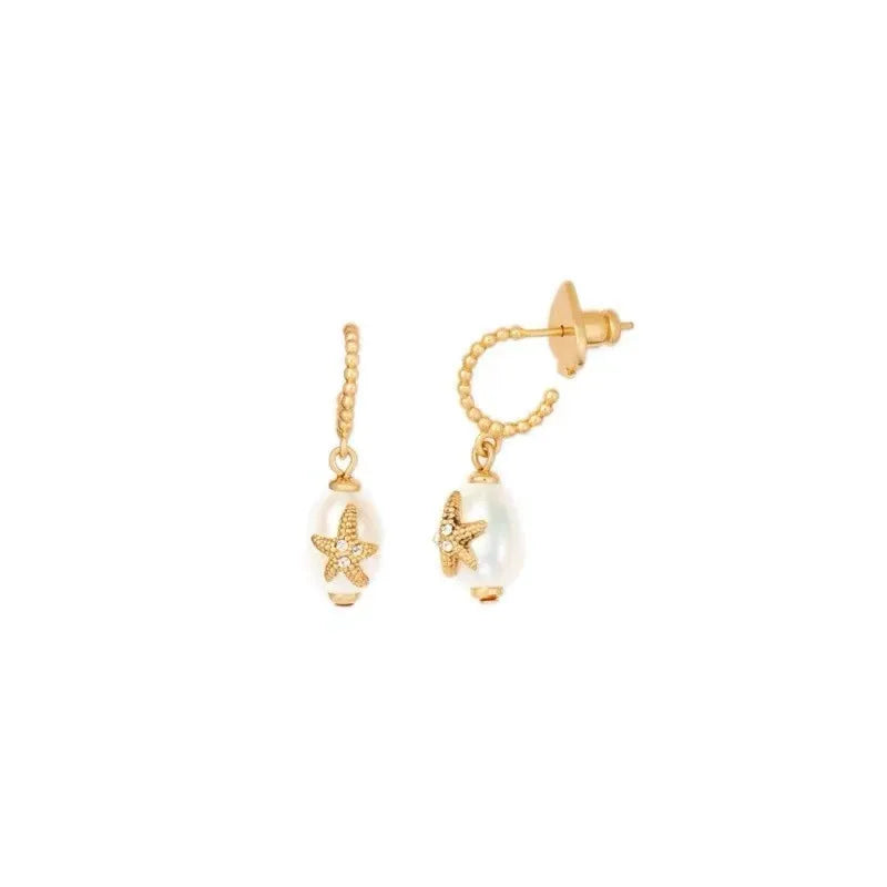 Niche Marine Starfish Pearl Earrings Plated with Real Gold Natural Pearl Inlaid Silver Needle Earrings