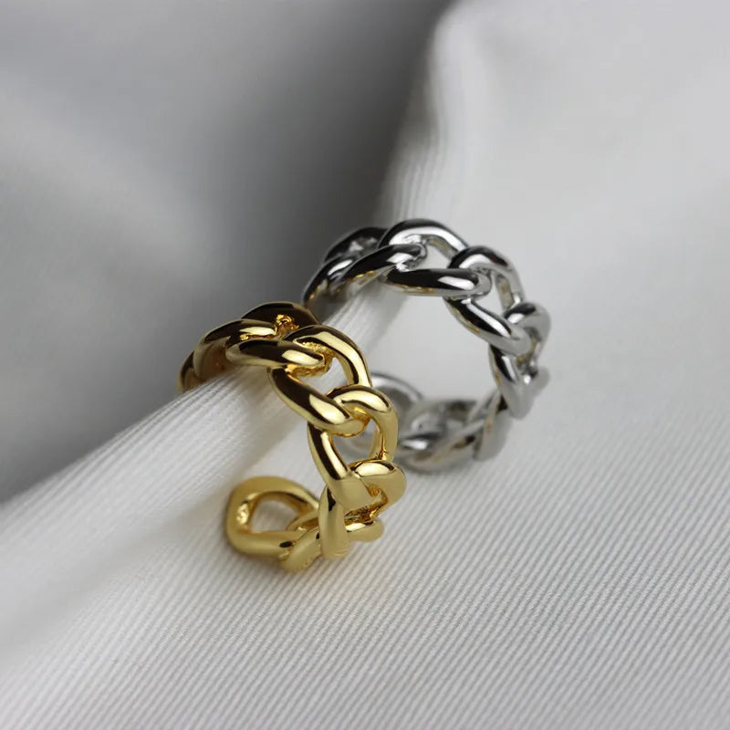 Open Ring Chain Splicing Fashionable Versatile Brass Plated 18K Gold Light Luxury Texture