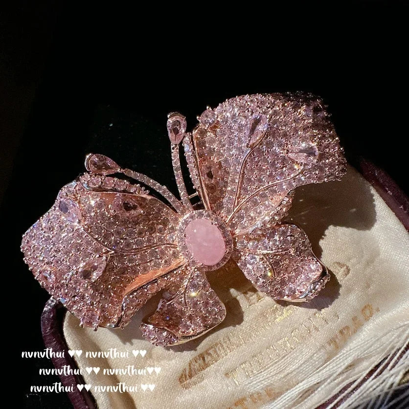 Papalacha Butterfly Jewel Brooch, Fancy Orange Diamond Pink Chalcedony Earrings