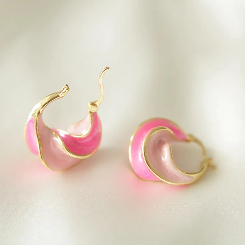 Peach earrings, high-end earrings, autumn and winter styles, pink girl earrings, retro, female