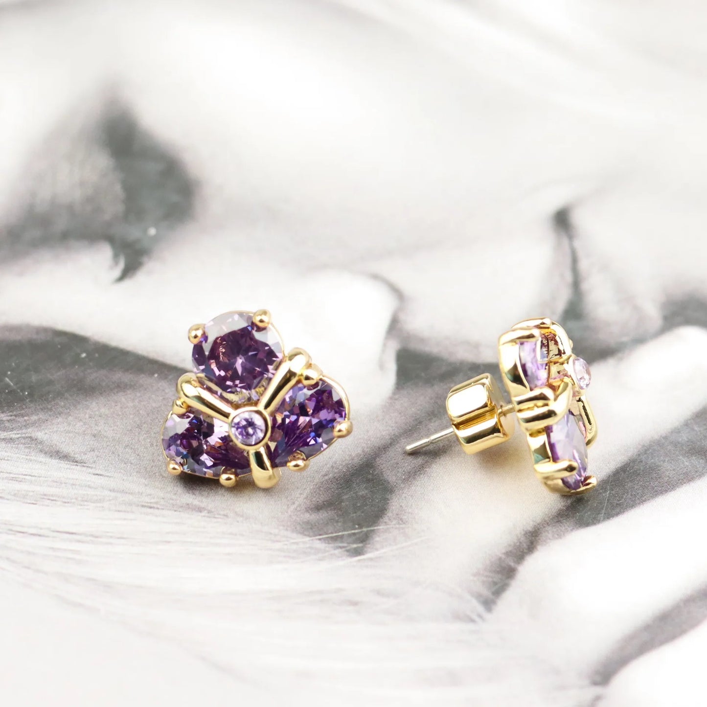 Luxurytreasury  2023 new niche quality pure copper plated with genuine gold, purple zircon inlaid with versatile earrings