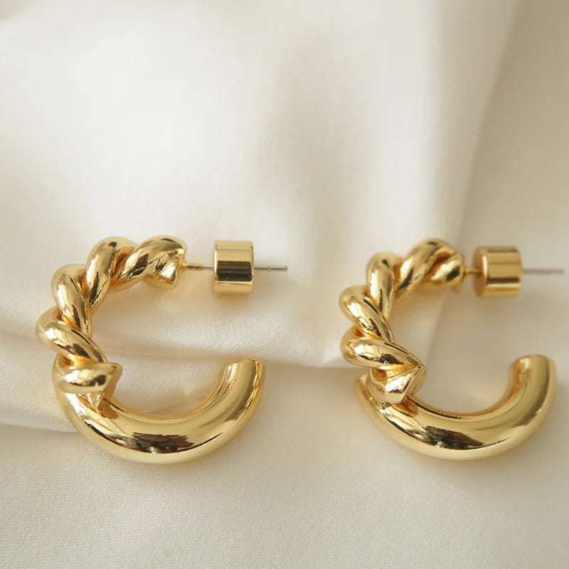 C-type Stud Brass Plated 18k Temperament Earrings Premium Temperament Earrings Jewelry