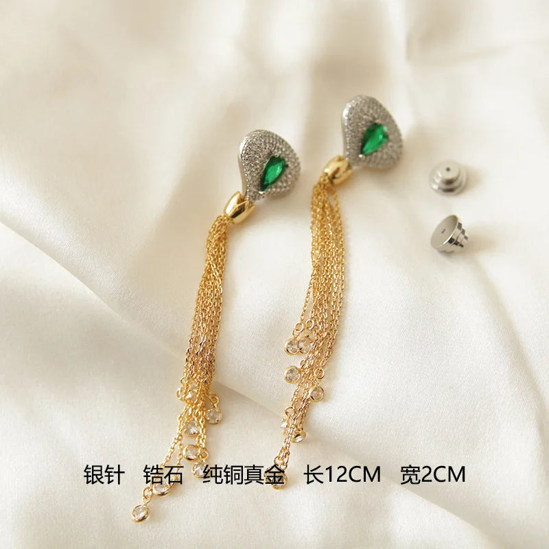 Tassel Earrings Korean High-end Zircon Earrings New Retro Light Luxury