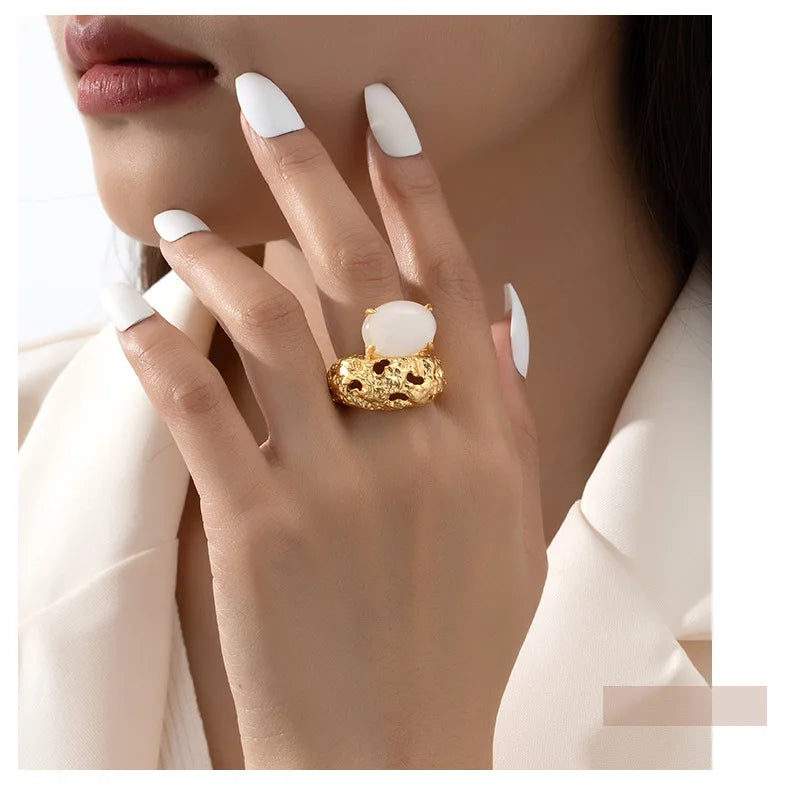 Fashion Personality Irregular Lava Opening Ring Women's Light Luxury High Sense Vintage Ring