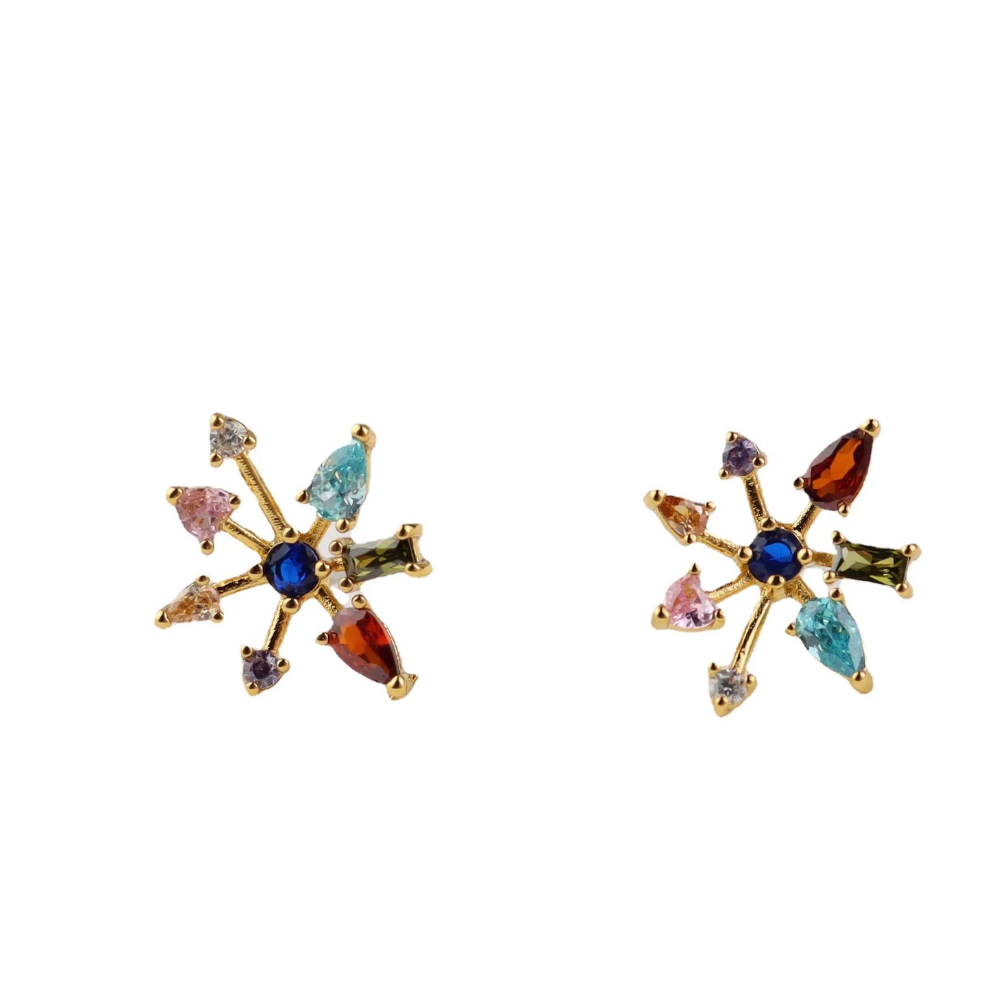 Advanced Colorful Diamond Fireworks Earrings, Gorgeous Zircon Inlaid Earrings