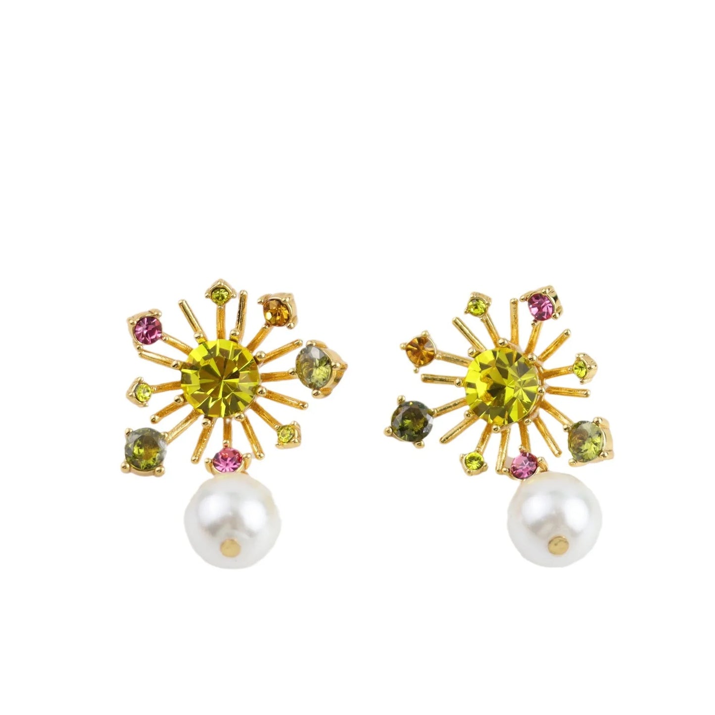 Copper Gold-plated Colorful Diamond Fireworks Stud Earrings Fashion Temperament Pearl Earrings Women