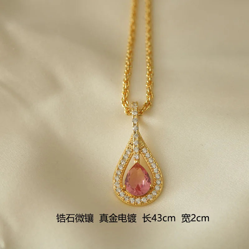 New Water Drop Necklace Female Simple and Cute Temperament  Purple Zirconium Versatile