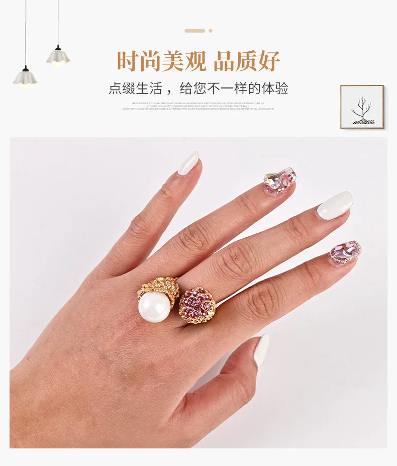 2024 New Handmade Vintage Heavy Industry Pearl Ring Stylish Simple Ins Style